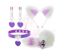 HUNTVE Ensemble de Cosplay pour Femmes et Filles de 10 Ans et Plus : 4PCS Oreilles de Renard, Bandeau, Queue, Collier et Clips pour Fête d'Halloween, Noël, Saint-Valentin, Carnaval, Anniversaire