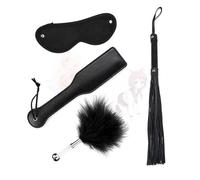 HUNTVE Fouet en Cuir+Plumes & Paddle+ Masque pour Les Yeux Set 4 Pièces Cravache Fouet érotique pour Les Couples