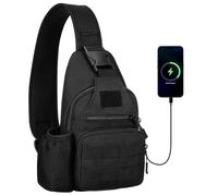 HUNTVP Bandoulière Sac Épaule Poitrine Tactique avec USB Charge Port, Sac Cyclisme Randonnée Sac À Dos,Sacoche Homme Bandoulier Molle pour Voyage Business Camping Scolaire Cyclisme,Noir