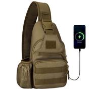 HUNTVP Bandoulière Sac Épaule Poitrine Tactique avec USB Charge Port, Sac Cyclisme Randonnée Sac À Dos,Sacoche Homme Bandoulier Molle pour Voyage Business Camping Scolaire Cyclisme,Marron