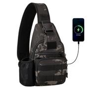 HUNTVP Bandoulière Sac Épaule Poitrine Tactique avec USB Charge Port, Sac Cyclisme Randonnée Sac À Dos,Sacoche Homme Bandoulier Molle pour Voyage Business Camping Scolaire Cyclisme, Camo