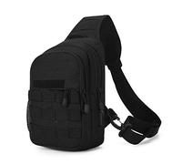 HUNTVP Sac à Bandoulière Tactical Poitrine Sac Molle Poitrine Sling Pack avec Bouteille D'eau Poche USB Prise Pour Usage Extérieur Plein Jour,Noir