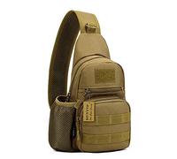 HUNTVP Sac Bandoulière Homme Tactique, Sacoche Poitrine Militaire avec Poches Multiples, Anti-Vol et Porté Travers, pour Travail Voyage, Randonnée, Camping, Scolaire, Cyclisme et Sport, Marron