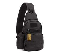 HUNTVP Sac Bandoulière Homme Tactique, Sacoche Poitrine Militaire avec Poches Multiples, Antivol et Porté Travers, pour Travail Voyage, Randonnée, Camping, Scolaire, Cyclisme et Sport, Noir