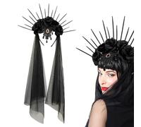 HUNYA Bandeau de voile de d’Halloween - Voile d mariage noir gothique - Bandeau en voile noir pour fête cosplay pour filles et femmes, accessoires de cheveux pour mariées, mariage, fête
