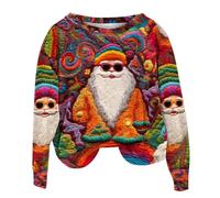 HUNYA Sweat-Shirt de Noël pour Femmes Vêtements de Père Noël Col Rond Vintage Hauts de Noël pour Dames