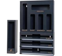 HUNZA NEST Set de organisateur pour cuisine en bambou 9 en 1 Distributeur Film Alimentaire Aluminium ,Organiseur de sac de rangement et boîte de rangement de tiroir en 100% Bambou (Gris foncé)