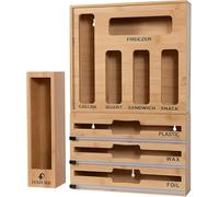 HUNZA NEST Set de organisateur pour cuisine en bambou 9 en 1 Distributeur Film Alimentaire Aluminium ,Organiseur de sac de rangement et boîte de rangement de tiroir en 100% Bambou