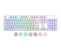HUO JI E-Yooso Z-88 RGB Clavier de Jeu Mécanique Filaire USB Rétroéclairé RGB Personnalisable, Commutateurs Bleus - Clicky, Panneau Métallique, 104 Touches pour Mac, PC, Argent + Blanc