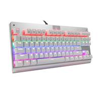 Huo JI Z-77 Clavier de jeu mécanique Multicolore LED rétroéclairé avec interrupteurs rouges, sans trace, 87 touches anti-ghosting pour Mac PC, Blanc