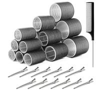 Huoberr 31 Pièces Bigoudis Cheveux,18 Noir Rouleaux Cheveux,3 tailles (2.36in, 1.73in, 1.25in) Bigoudis Cheveux Long, 12 Pinces à Cheveux et 1 Peigne Pour Cheveux Longs, Moyens et Courts