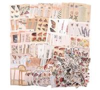 Huoberr Lot de 200 fournitures de scrapbooking vintage pour journal indésirable, agendas, planificateurs, autocollants en papier botanique, kits d'artisanat, esthétique, Cottagecore Collage Album