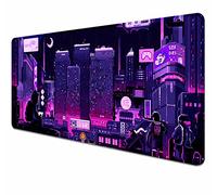 HUOCAIREN Vaporwave - Grand Tapis de Souris rétro pour Bureau, Motif Pixel de Rue Neon Tokyo Street, Violet, Dessin animé Japonais XXL, Tapis de Bureau Skyline City, 90 x 40 cm