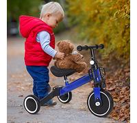 HUOLE 2 en 1 Vélo d'Equilibre Enfants Evolutif avec Siège et Guidon Réglables, Tricycle à Pédales Convertible avec 3 Roues EVA, Draisienne Intérieur Extérieur pour Enfants 1-4 Ans-Deux -in-Un (Bleu)