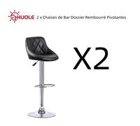 HUOLE 2 x Chaises de Bar Dossier Rembourré Pivotantes et réglables en Hauteur 53 cm - 73 cm Noir
