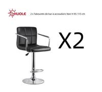 HUOLE 2 x Tabourets de bar à accoudoirs Coussin de siège à neuf compartiments + dossier à six Noir H 95-115 cm