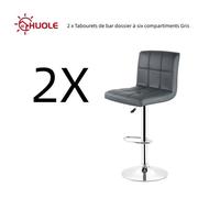 HUOLE 2 x Tabourets de bar Coussin de siège à neuf compartiments + dossier à six Gris foncé H 92-112 cm
