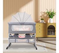 HUOLE 3-en-1 Berceau co-Dodo, lit de bébé, lit d'appoint, Matelas Moelleux, réglable en Hauteur sur 5 Niveaux, lit de Voyage, Fonction balancelle, moustiquaire -92 * 58 * 70-90cm-blanc cassé