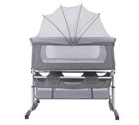 HUOLE 3-en-1 Berceau co-Dodo, lit de bébé, lit d'appoint, Matelas Moelleux, réglable en Hauteur sur 5 Niveaux, lit de Voyage, Fonction balancelle, moustiquaire -92 * 58 * 70-90cm-blanc cassé