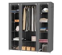 HUOLE Armoire de Rangement en Tissu Textile Pliable avec Tringle à vêtements,Porte-Manteau,Garde-Robe Organisateur de Stockage de vêtements Armoire Toile,172 * 134 * 43cm-Gris
