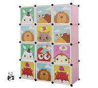 HUOLE Armoire,Penderie Vetement,Étagères de Rangement,Armoire Modulable pour Chambre,en Plastique,Penderie avec Portes, Storage Modulable Meuble Étagères de Rangement, 111 * 37 * 147cm Rose