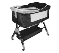 HUOLE Berceau 3 en 1, Lit Cododo, Berceau à Inclinaison, Hauteur réglable sur 4 Niveaux(80-94cm (80-84- 88-94)) jusqu'à 50kg, Roues 360º, Moustiquaire, Panier de Rangement-104 * 52 * 100-110 cm-Noir