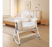 HUOLE Berceau pour Bébé avec Système de Fixation au Lit | Fonction Balancelle, Hauteur Réglable et Côtés Ventilés | Berceau Cododo Parfait pour Dormir Près de Bébé-80 * 40 * 100-115 cm-Blanc