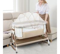 HUOLE Berceau pour Bébé avec Système de Fixation au Lit, Hauteur Réglable et Côtés Ventilés | Berceau Cododo Parfait pour Dormir Près de Bébé-90 x 60 x 90-115 cm - Blanc cassé + Or