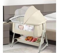 HUOLE Berceau pour Bébé, Lits de Voyage, Côtés Ventilés | pour Dormir Près de Bébé,Lit Cododo avec Moustiquaire, fenêtre en Maille Respirante et Visible,50 * 91 * 68-81 cm (Six Niveaux) Kaki