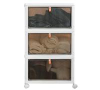 HUOLE Boîte de Rangement Pliable, Organisateur de Rangement Plastique avec Couvercle et Poulie, 3 Grands Tiroirs,Caisses de Rangement Transparente pour Salon, Chambre, Bureau-64 * 28 * 39 cm-Blanc