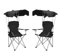 HUOLE Chaise de Camping Pliante en Plein Air, Siège Pliable Portable Léger avec Auvent, Porte-Gobelet, Chaise de Pêche et Pique-Nique - 50 x 50 x 90/120CM - Noir - 2PC