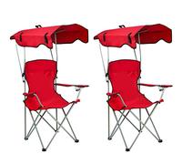 HUOLE Chaise de Camping Pliante en Plein Air, Siège Pliable Portable Léger avec Auvent, Porte-Gobelet, Chaise de Pêche et Pique-Nique - 50 * 50 * 90/120CM - Rouge - 2PC