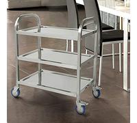 HUOLE Chariot de Service avec roulettes,Chariot de Service desserte de Cuisine à roulettes 3 étagères 95 * 55 * 95 cm-Argent Acier INOX. chromé