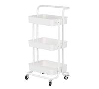 HUOLE Chariot de Service Étagère de Cuisine, Multi-Usage Amovible, avec poignée et roulettes verrouillables, Convient pour la Salle de Bain et la Cuisine-43 * 36 * 86 cm-Blanc