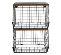 HUOLE Corbeille Rangement Métal avec 2 Crochets, Panier de Fruits et Légumes Mural Empilable, Bac à Fruits Etagère Range Légumes Cuisine,30*20*21cm-(2 pièces) Noir