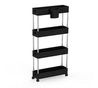 HUOLE Desserte à roulettes, Étagère Roulante, Chariot de Rangement, Gain de Place, pour Salle de Bain 86x12,5x40cm (Noir)