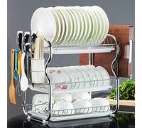 HUOLE Égouttoir à vaisselle en acier inoxydable à 3 niveaux (42 x 25 x 43,5 cm (support d'assiette collant + tube de baguettes)