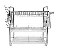 HUOLE Égouttoir Métal Chromé Double, Support de Vaisselle Plateau en Microfibre Égouttoir à Vaisselle de vidange de Cuisine en Acier Inoxydable 42 * 25 * 43,5 cm (Argent)