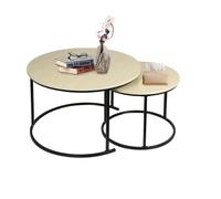 HUOLE Ensemble de 2 Tables Basses Rondes, Tables Gigognes de Salon Modernes, Structure en Métal, 50 cm et 70 cm, en Marbre Pandora et Pierre Frittée70 x 70 x 45 cm (Bois Naturel + Pieds Noirs)