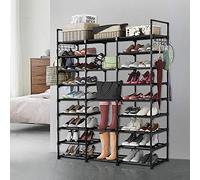 HUOLE Étagère à Chaussures à 9 Niveaux DIY en métal 50-55 Paires de Rangement de Chaussures avec Crochets pour Salon, Dressing et Couloir - Noir-127 * 30 * 58cm 9 Couches et 3 colonnes