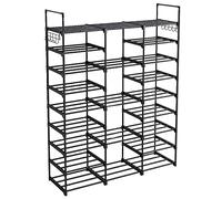 HUOLE Étagère à Chaussures à 9 Niveaux DIY en métal 50-55 Paires de Rangement de Chaussures avec Crochets pour Salon, Dressing et Couloir - Noir-127 * 30 * 58cm 9 Couches et 3 colonnes