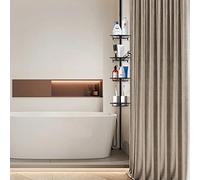 HUOLE Etagere Douche Telescopique - Etagere Salle de Bain, Etagere Angle Salle de Bain Sans Percage Support Savon Crochet Douche,4 couches - noir