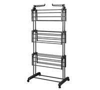 HUOLE Etendoir Linge Tour sur roulettes，Séchoir à Linge Extensible étendoir Multifonction Barre télescopique，Gain de Place pour Balcon Salle de Bain & Intérieur，(75-126) x 64 x 170 cm - Noir