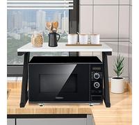HUOLE Extensible Support Micro Onde en Métal, Hauteur Réglable, Étagère de Rangement pour Cuisine, Titulaire d'épice avec 3 Crochets, Charge maximale 25 kg (57 * 38 * 38 cm Z-Surface en marbre)