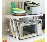 HUOLE Extensible Support Micro Onde en Métal, Hauteur Réglable, Étagère de Rangement pour Cuisine, Titulaire d'épice avec 3 Crochets, Charge maximale 25 kg (57 * 38 * 38 cm Z-Blanc)