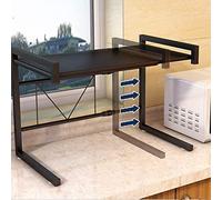 HUOLE Extensible Support Micro Onde en Métal, Hauteur Réglable, Étagère de Rangement pour Cuisine, Titulaire d'épice avec 3 Crochets, Charge maximale 25 kg (42cm (40-65cm) (42cm (40-65cm) Noir)