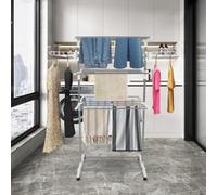 HUOLE Grande Capacité Ultra Stable Étendoir à Linge Séchoir à Linge Tour 3 Niveaux Ailes Pliables en Acier Inoxydable avec 4 Roues pour Usage Intérieur/Extérieur-75 * 44 * 158cm (Tube Blanc + Gris)