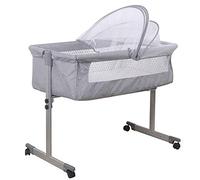 HUOLE Lit Bébé Cododo avec Matelas, co-Sleeping,Côté Repliable,Fenêtre en Filet, Roues et Sac de Voyage - 0-24 Mois, 50kg-96 * 57 * 77 cm-Gris