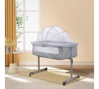 HUOLE Lit Bébé Cododo - Berceau avec Matelas, Côté Repliable, Hauteur Réglable, Fenêtres en Filet, Roues et Sac de Voyage - 0-2 Ans, 25 kg-96 * 57 * 77 cm-Gris