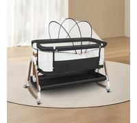 HUOLE Lit Bébé Parapluie Réglable en Hauteur et Inclinaison, Berceau avec Matelas Amovible, Cododo pour Les Bébés de 0 à 36 Mois Pliable,4 roulettes, 4 Vitesses -90 x 60 x 90-115 cm - Noir + Or